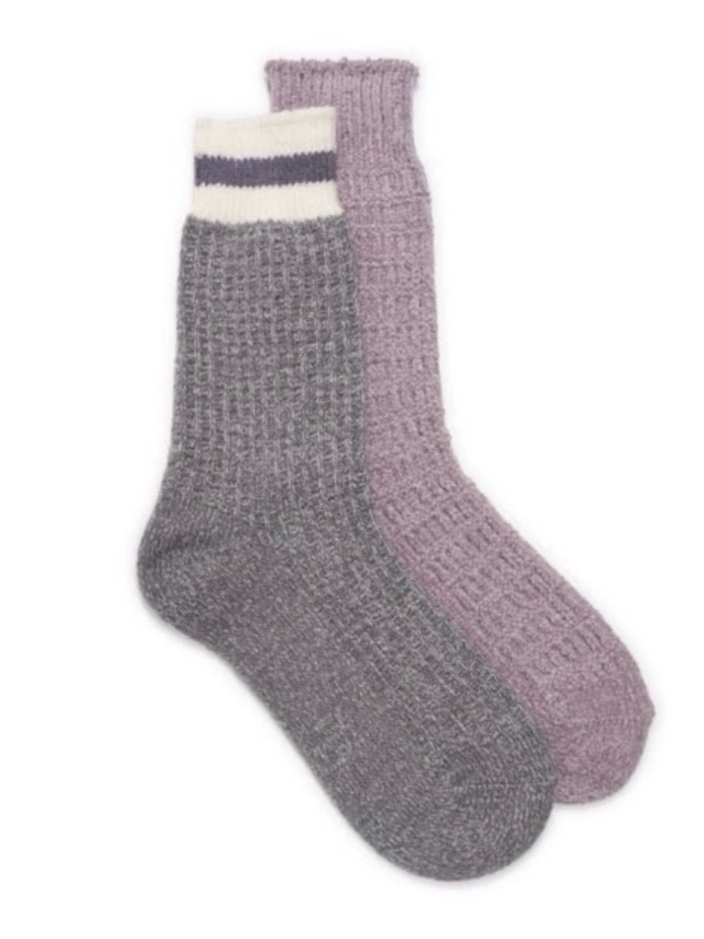 2 pack MUK LUKS CREW Socks PURPLE CHENILLE & GRAY Women's Sz 6-11 New With Tags